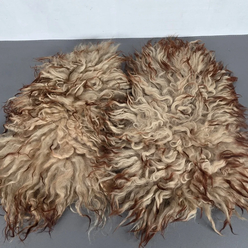 Vintage Shaggy Long Hair Sheepskin Leather Winter/Trapper Mittens Brown Tan Fur